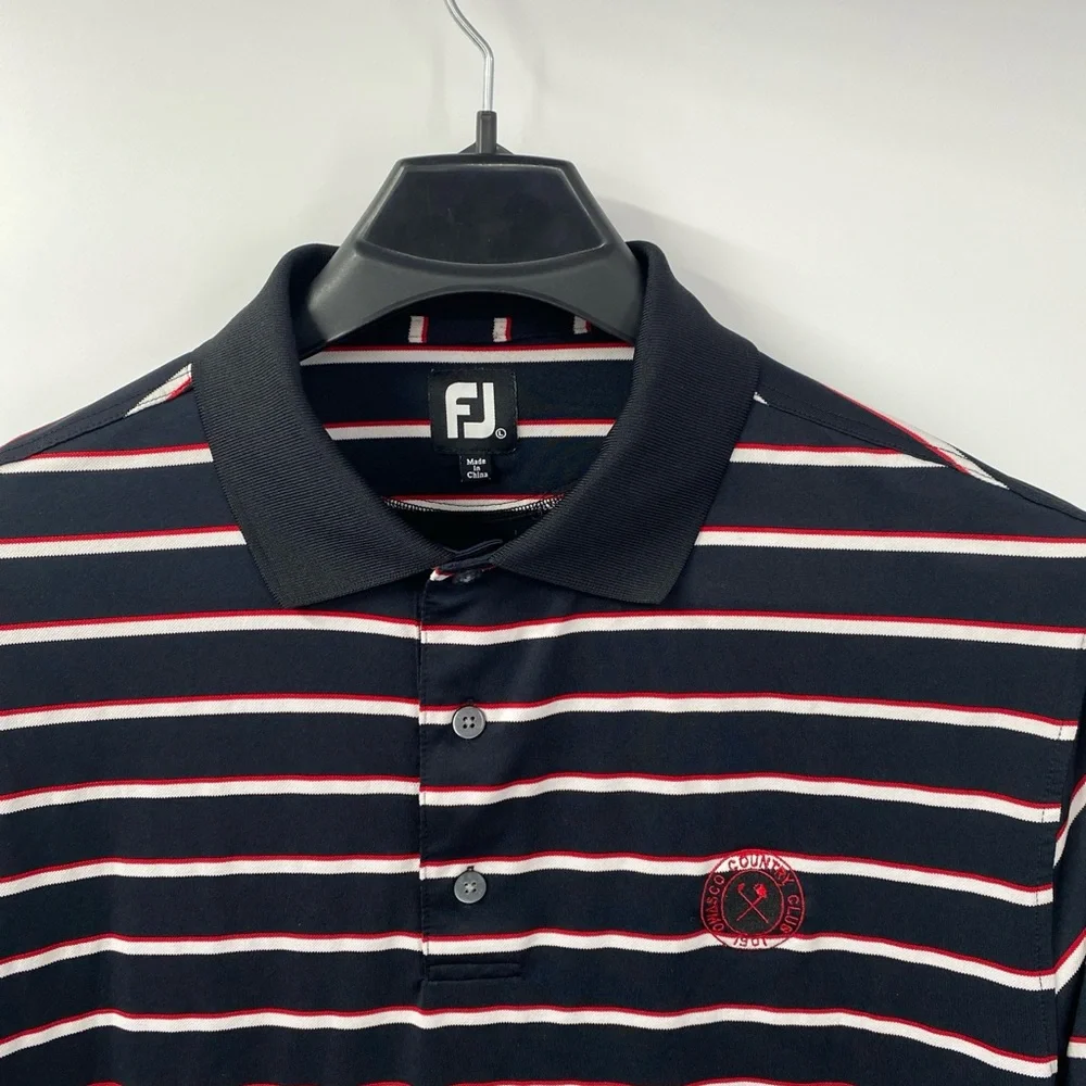 FootJoy Men's Polo Black With Red & White Stripes. Size Large Very nice! - Picture 3 of 7